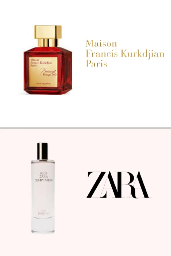 Zara red Temptation and Maison Francis Kurkjian Baccarat Rouge 540