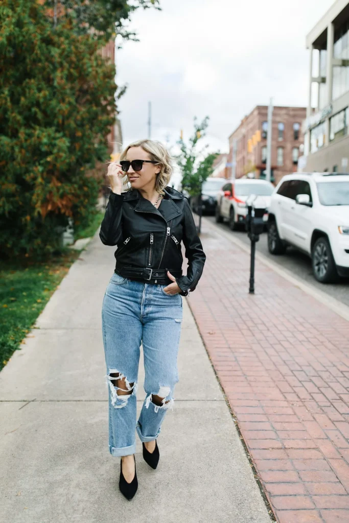 Leather Jacket & Distressed Jeans